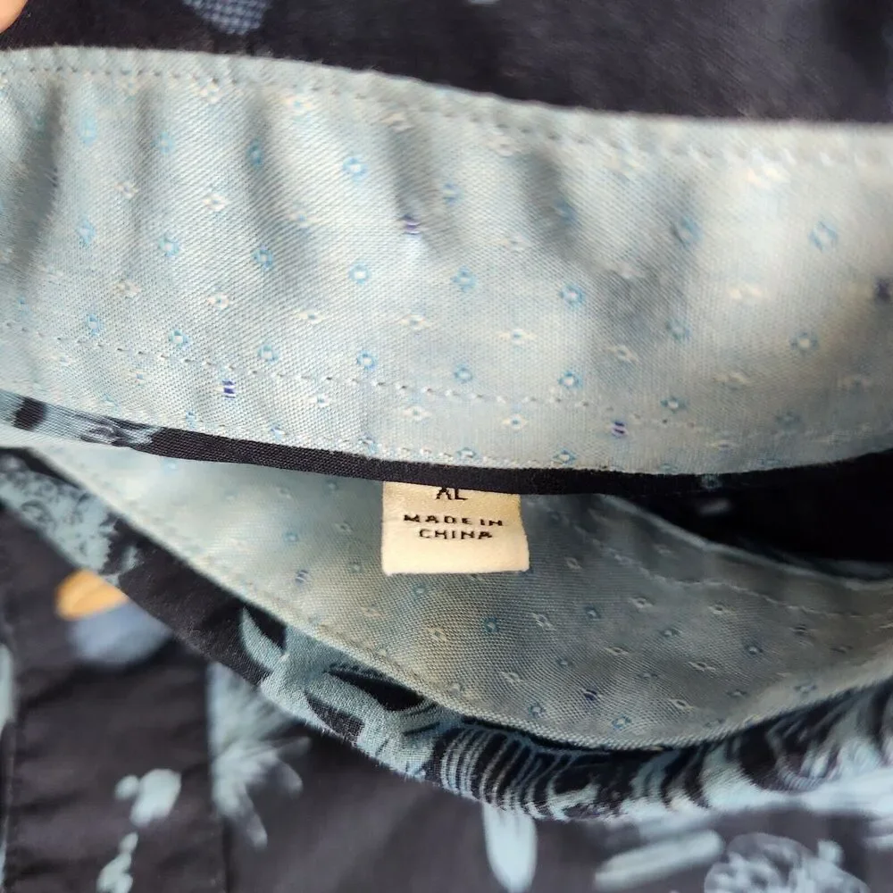 7 Diamonds Shirt Mens XL Blue Lake House Floral All Over Print Palms‎ La Villa